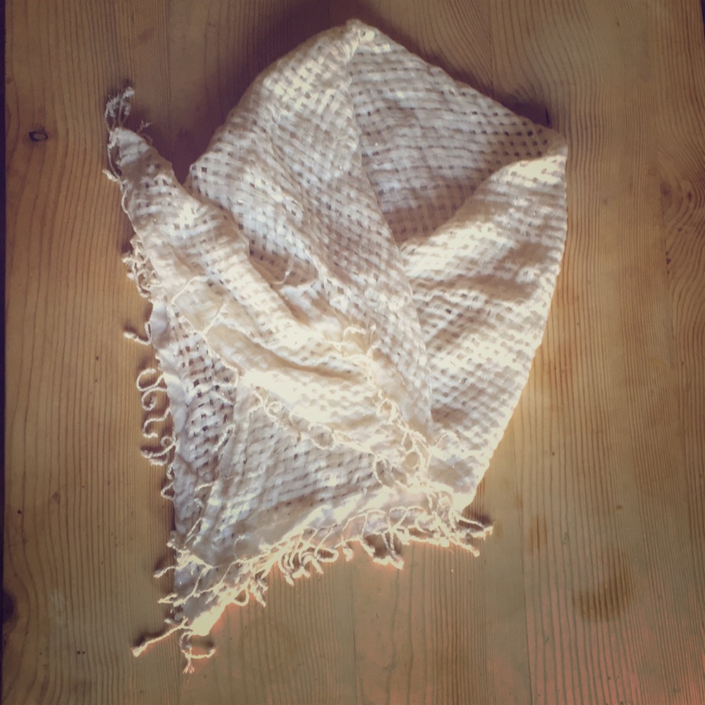 Sparkly white open weave scarf
